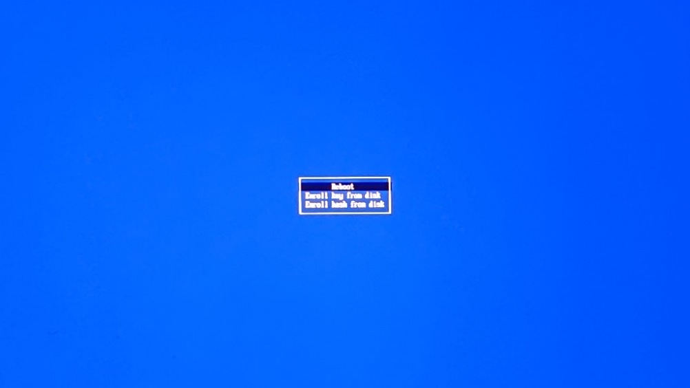 Image of a screen of the program MokManager showing the message &lsquo;reboot&rsquo;