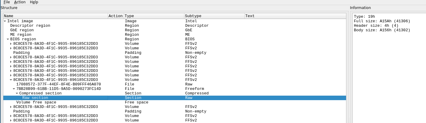 Image of UEFITool finding an entry for the GUID
